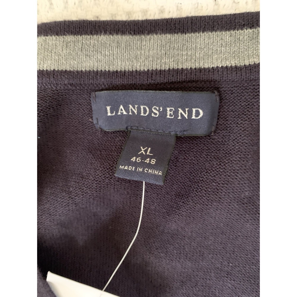Lands End Cardigan Mens XL Button  Black Cotton‎